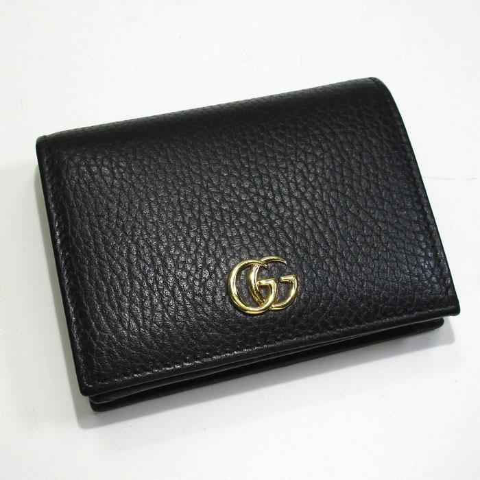 中古】GUCCI 二つ折り コンパクト財布 GGマーモント レザーブラック 中古】GUCCI 二つ折り コンパクト財布 GGマーモント レザーブラック