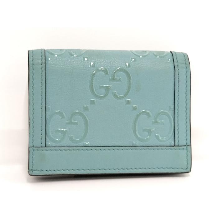GUCCI 二つ折り コンパクト財布 GGエンボスレザー ブルー系 GUCCI 二つ折り コンパクト財布 GGエンボスレザー ブルー系