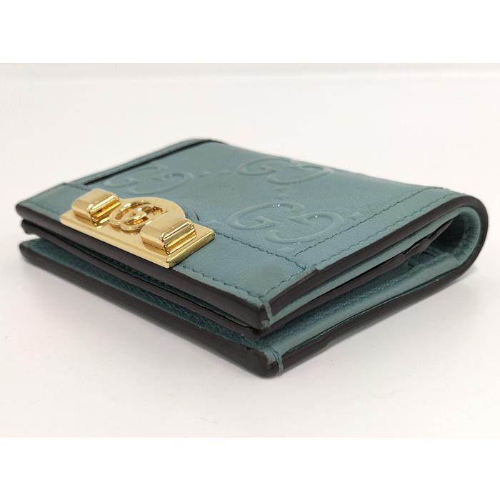 GUCCI 二つ折り コンパクト財布 GGエンボスレザー ブルー系 GUCCI 二つ折り コンパクト財布 GGエンボスレザー ブルー系
