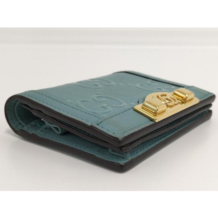 GUCCI 二つ折り コンパクト財布 GGエンボスレザー ブルー系 GUCCI 二つ折り コンパクト財布 GGエンボスレザー ブルー系