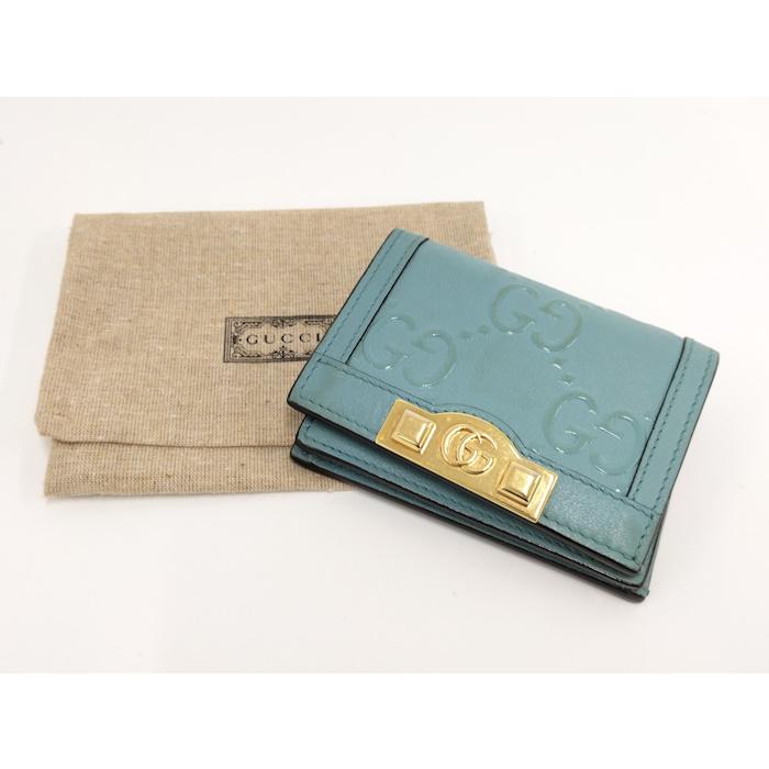 GUCCI 二つ折り コンパクト財布 GGエンボスレザー ブルー系 GUCCI 二つ折り コンパクト財布 GGエンボスレザー ブルー系