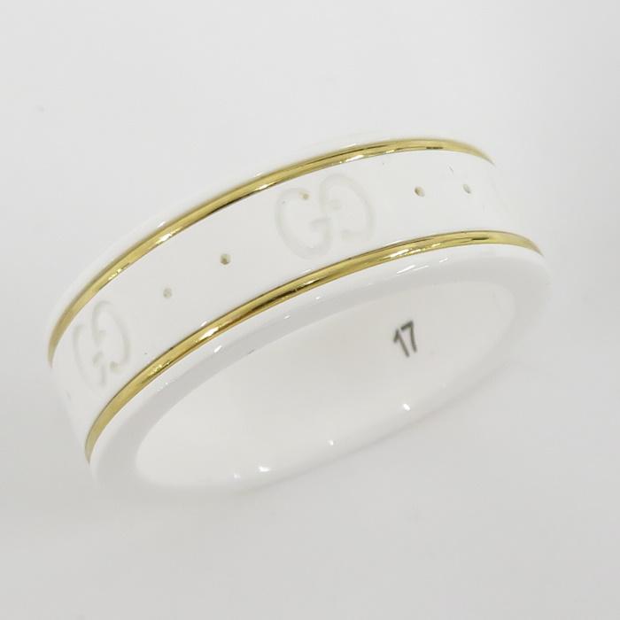 中古】GUCCI アイコンリング 指輪 セラミック 750 K18 ホワイト イエロ 中古】GUCCI アイコンリング 指輪 セラミック 750 K18 ホワイト イエロ