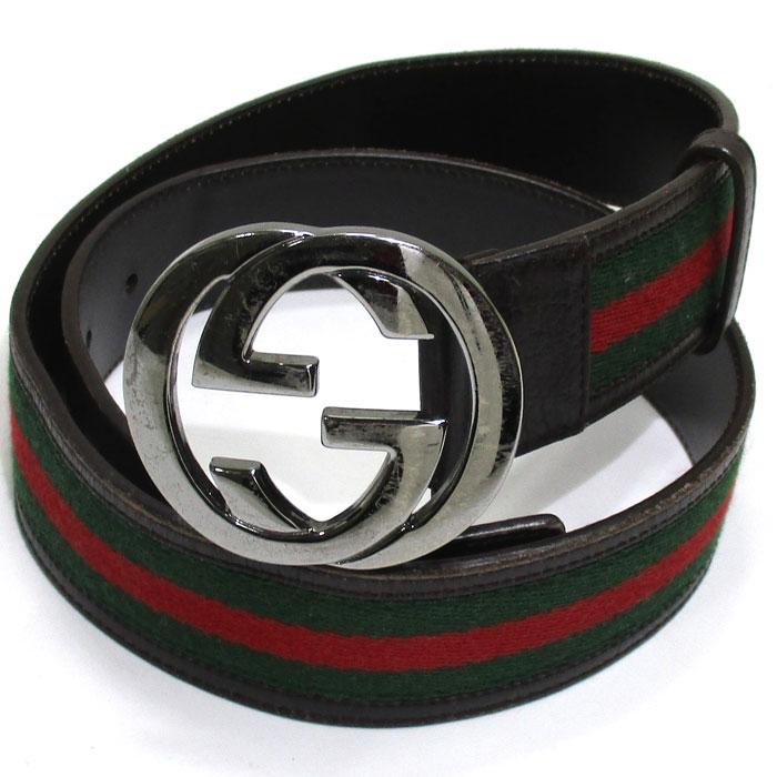 GG 【中古】GUCCI インターロッキングG ベルト レザー ブラウン 