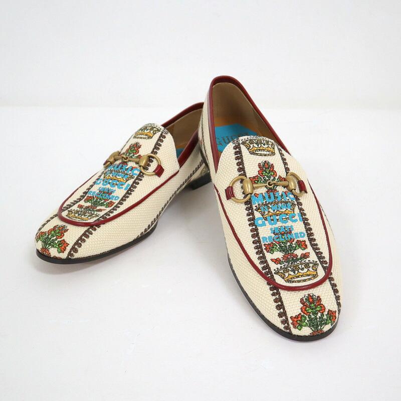 Gucci アイボリー レザー ローファー ゴールドチェーン GUCCI グッチ 100周年 ホースビットアクセントジャガードローファー #8