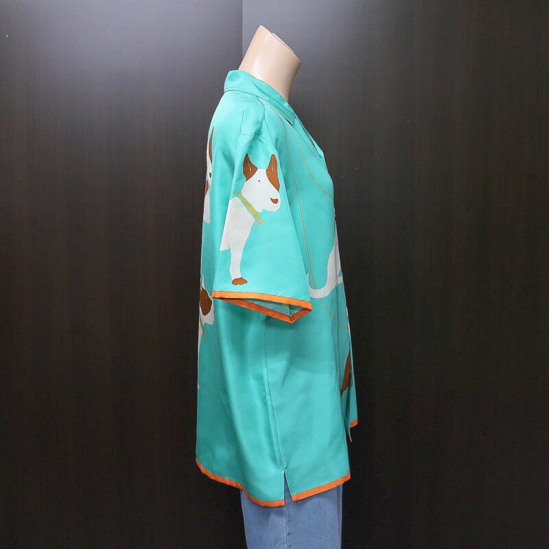 GUCCI グッチ ツインシャツ 半袖 犬デザイン シルク100% ターコイズ