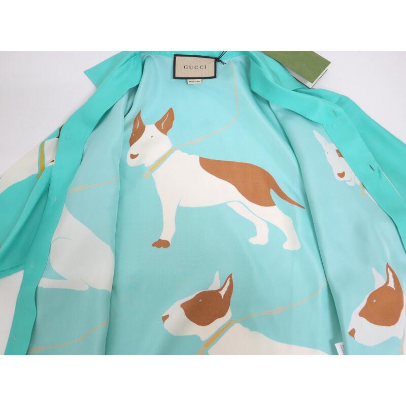 GUCCI グッチ ツインシャツ 半袖 犬デザイン シルク100% ターコイズ