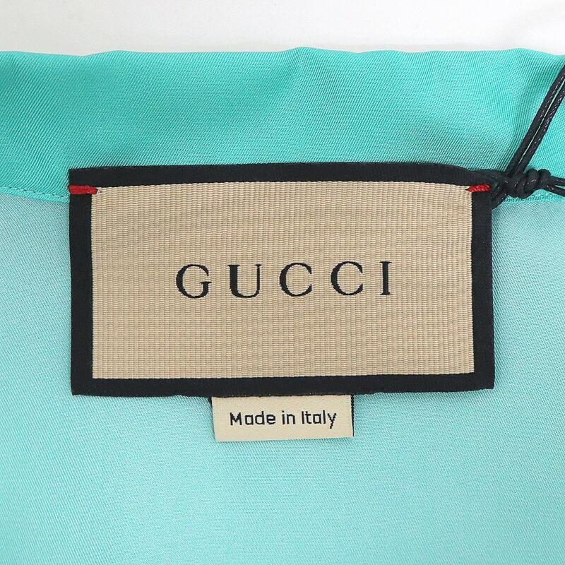GUCCI グッチ ツインシャツ 半袖 犬デザイン シルク100% ターコイズ