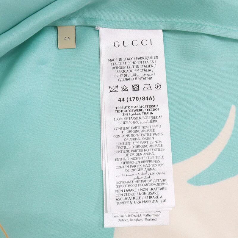 GUCCI グッチ ツインシャツ 半袖 犬デザイン シルク100% ターコイズ