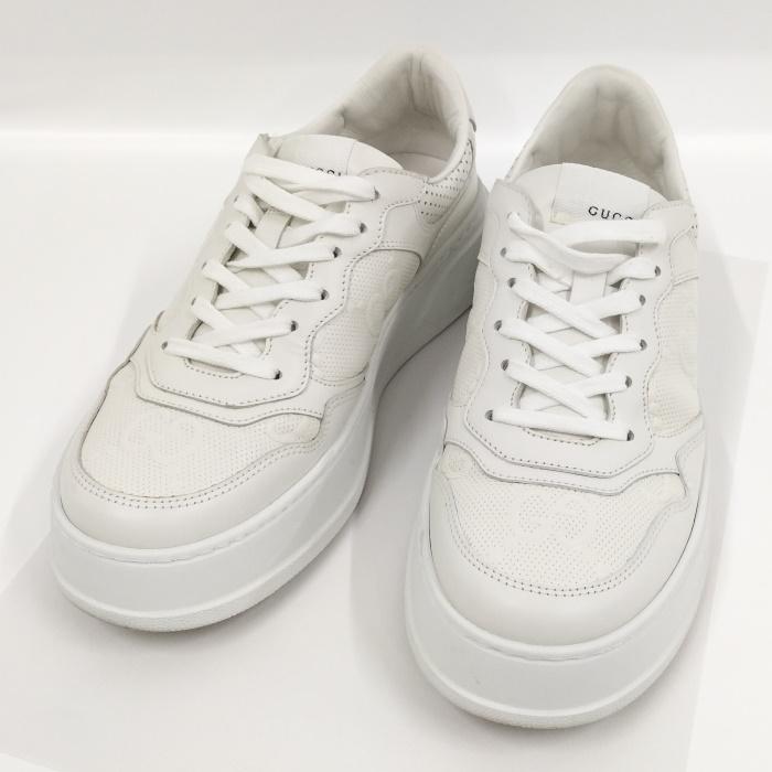 GUCCI 【中古】GUCCI スニーカー GGエンボス レザー ホワイト 669582 