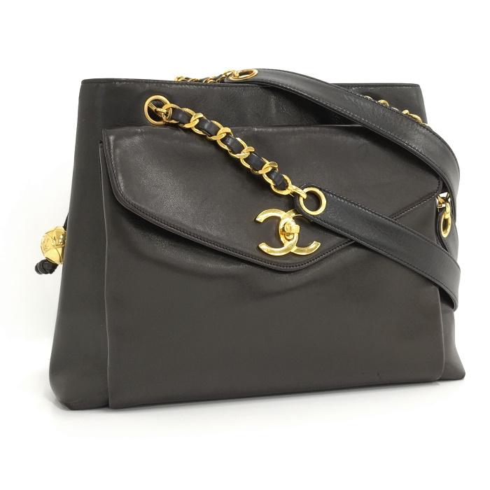CHANEL 【中古】CHANEL ココマーク ショルダーバッグ レザー ブラック  