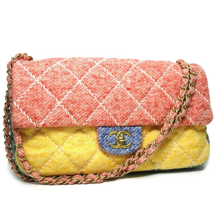 限定版 マルチカラー ショルダーバッグ チェーン ウルトラステッチ マトラッセ 中古 シャネル Wチェーン 斜めがけ 未使用 肩がけ Chanel ピンク A90718 イエロー バッグ