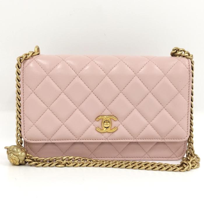 中古】CHANEL マトラッセ カメリア チェーンウォレット 長財布 レザー