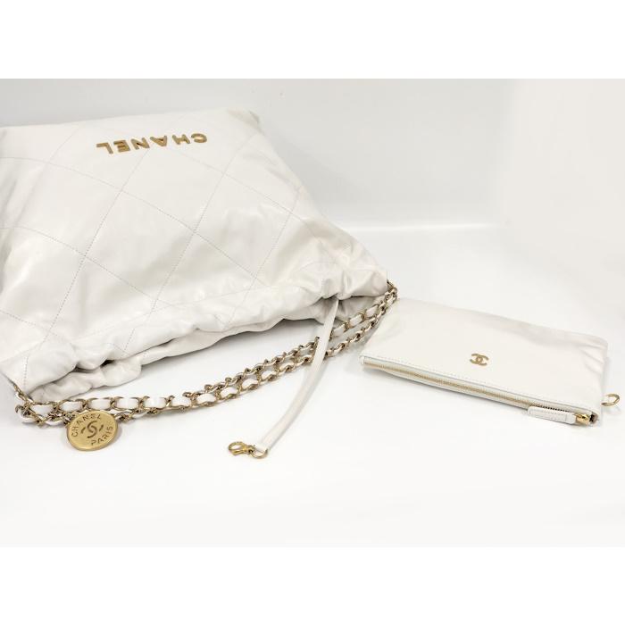 【中古】CHANEL シャネル22 チェーンショルダーバッグ ラージ ココマーク レザー ホワイト｜jjcollection2008｜05