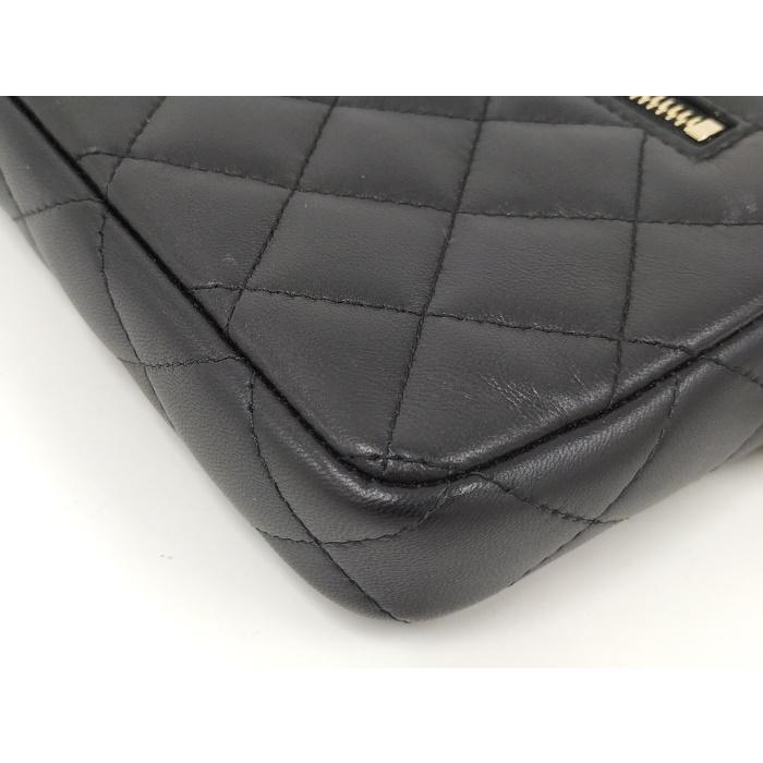 CHANEL ブラックレザーチェーンウォレット シャネル マトラッセ パテントレザー チェーンウォレット