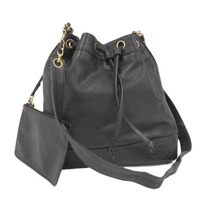 CHANEL シャネル　巾着　バッグ　トリプルココ　黒　キャビア CHANEL（シャネル） トリプルココ 巾着 ショルダーバッグ ポーチ付き
