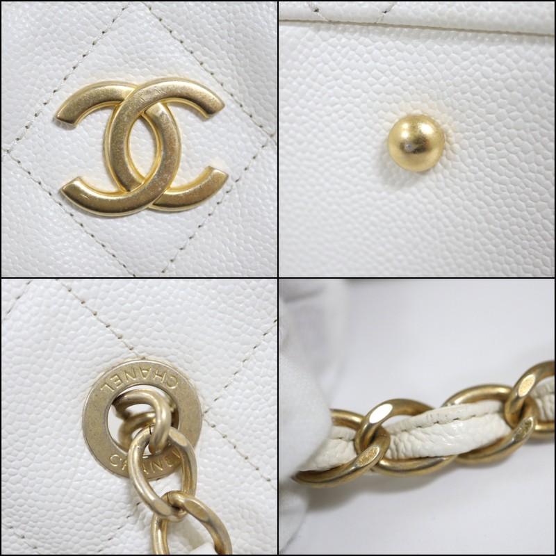 CHANEL シャネル チェーントート30 マトラッセ ホワイト×ゴールド金具