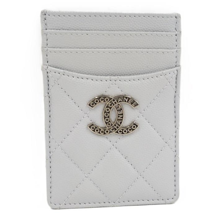 シャネル　コインケース　カードケース　シルバー CHANEL カードケース マトラッセ キャビアスキン ブルー
