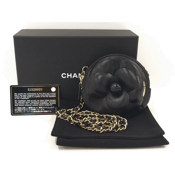 CHANEL カメリア チェーン ショルダーバッグ ラムスキン レザー 