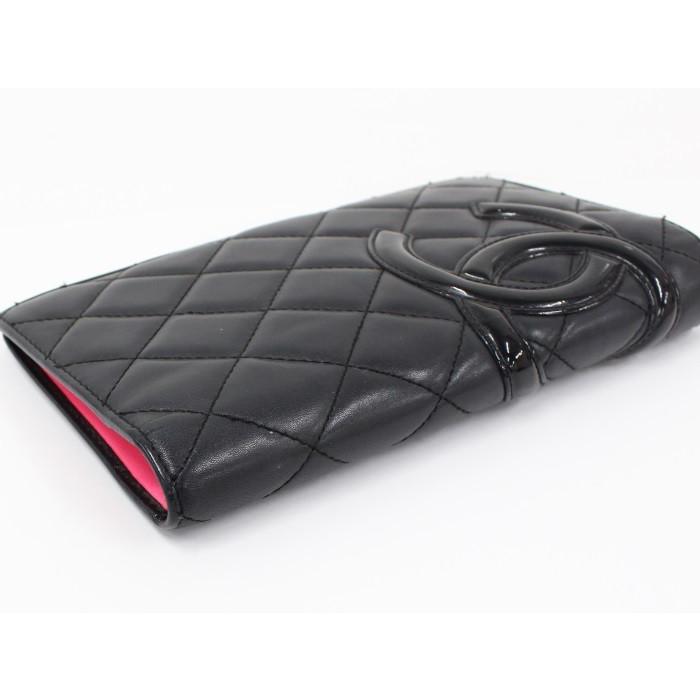 21人気の ココマーク Chanel 黒 6717 レザー ブラック ピンク カンボンライン 二つ折り長財布 中古 シャネル 財布 Meorboston Org