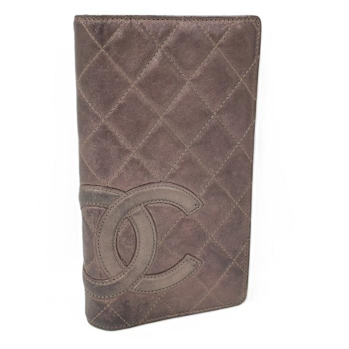 CHANEL 二つ折り長財布 カンボンライン レザー メタリックピンク : JJ  