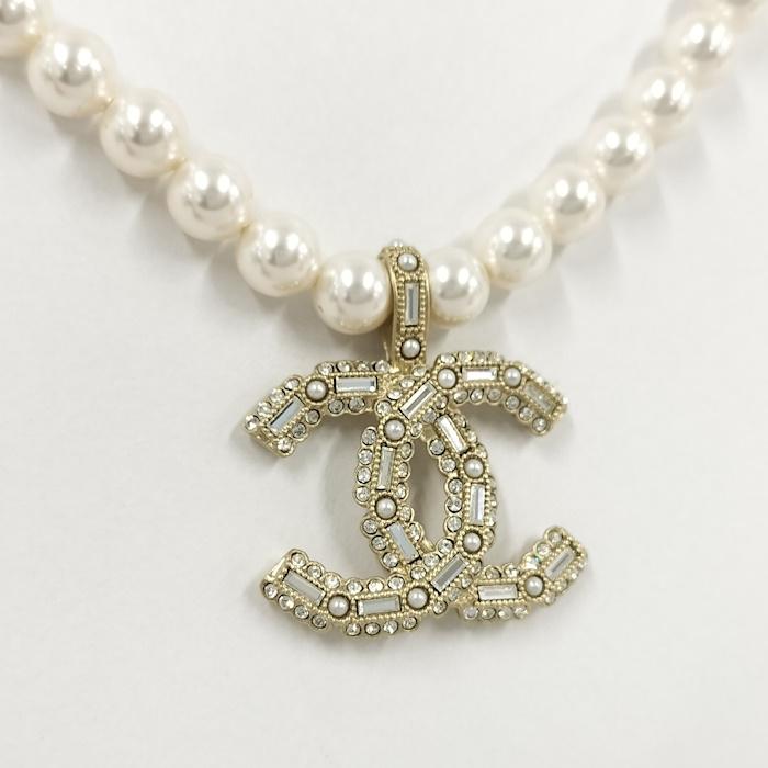 H709 シャネル　ネックレス　ココマーク　パール CHANEL ネックレス ココマーク ラインストーン フェイクパール