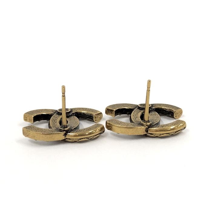 CHANEL ピアス ココマーク ラインストーン メッキ ゴールド I24A