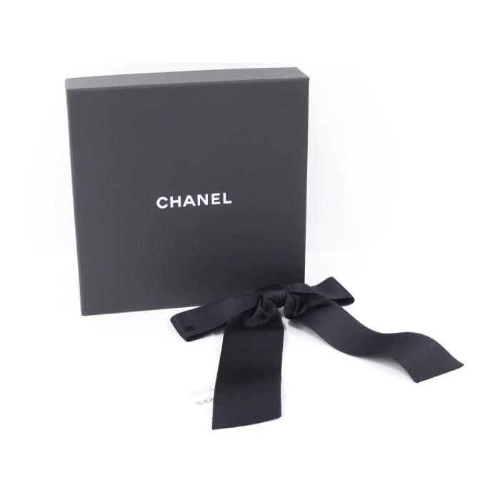 中古】CHANEL リボンCC ヘアバレッタ シルク100％ ブラック AA0434