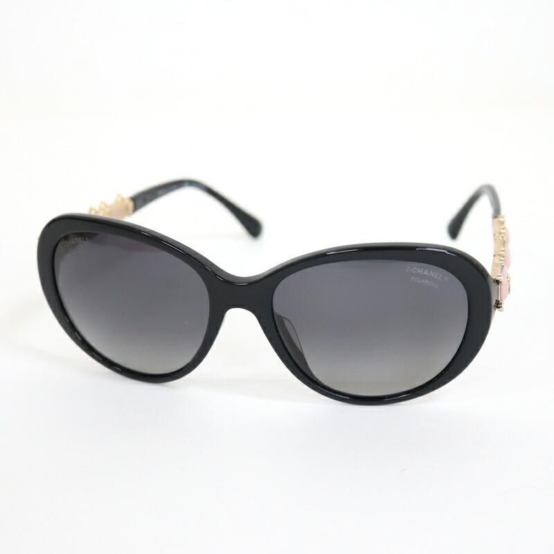 CHANEL シャネル サングラス ブラック×ピンク パール×ゴールド金具 56