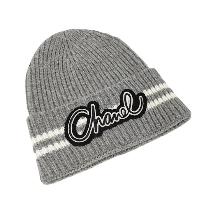 CHANEL ニット帽 ロゴ グレー カシミヤ AAA410 : JJコレクション CHANEL ニット帽 ロゴ グレー カシミヤ AAA410 : JJコレクション