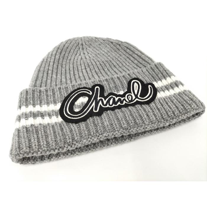 CHANEL ニット帽 ロゴ グレー カシミヤ AAA410 : JJコレクション CHANEL ニット帽 ロゴ グレー カシミヤ AAA410 : JJコレクション
