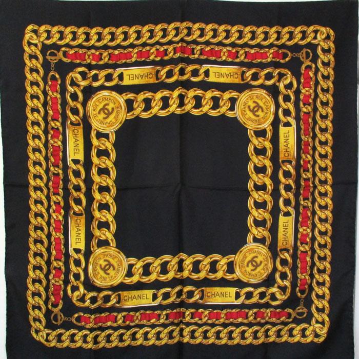 シャネル ゴールドチェーン ココマーク 大判スカーフ シルク
