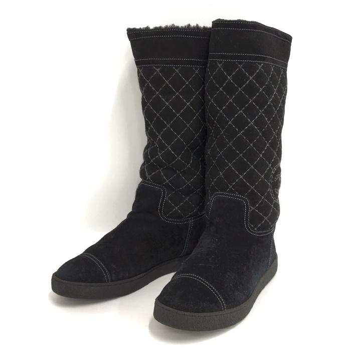 中古】CHANEL マトラッセ ロングブーツ スエード ブラック 表記サイズ 