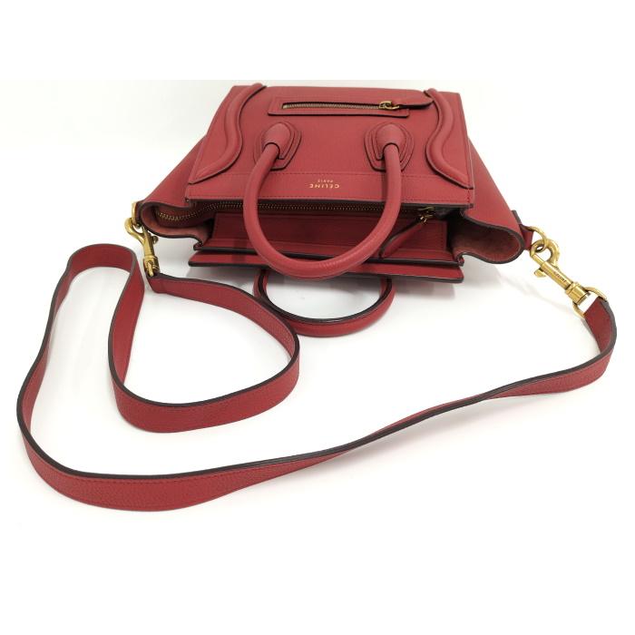 【中古】CELINE ラゲージナノショッパー 2WAY ショルダーバッグ レザー レッド｜jjcollection2008｜04