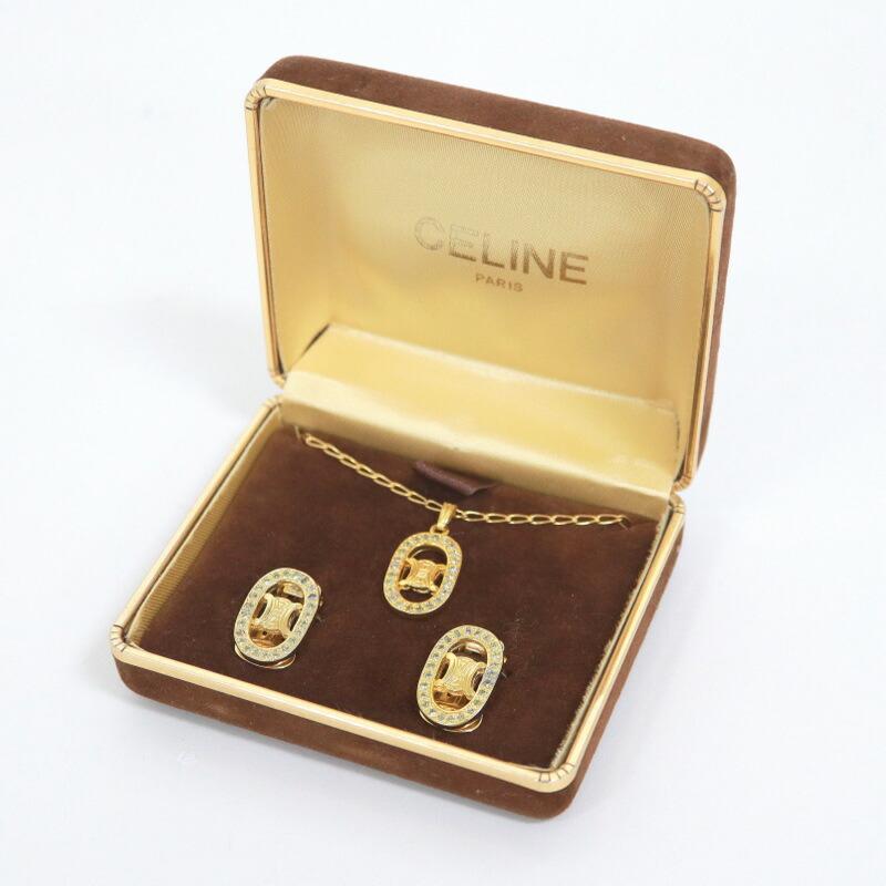 CELINE トリオンフ ネックレス ピアス セット CELINE セリーヌ ネックレス＆イヤリング トリオンフ ラインストーン