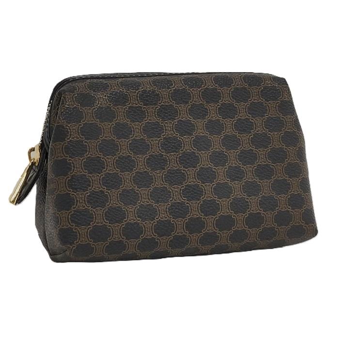 CELINE ポーチ コスメ マカダム柄 レザー ブラウン : JJ CELINE ポーチ コスメ マカダム柄 レザー ブラウン : JJ