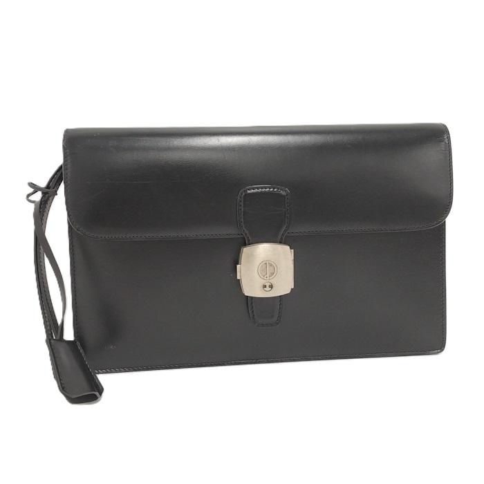 【未使用】dunhill レザー 鞄 鍵付き ヴィンテージ dunhill（ダンヒル） セカンドバッグ ロック 鍵付き レザー ブラック
