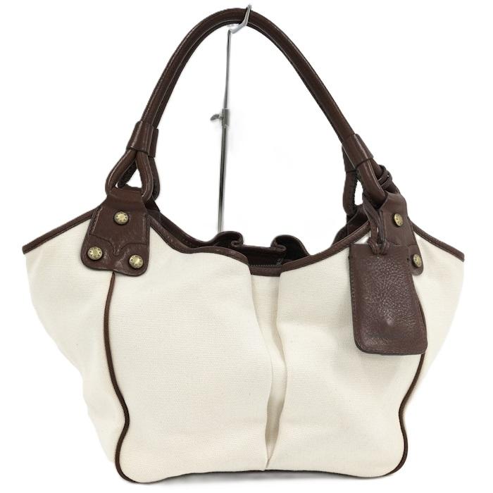 BURBERRY トートバッグ ホワイト/ブラウン BURBERRY（バーバリー） トートバッグ キャンバス レザー ホワイト