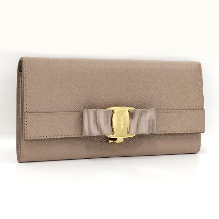 中古】Salvatore Ferragamo 二つ折り長財布 ヴァラリボン レザー