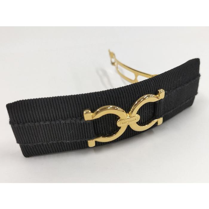 フェラガモ　バレッタ　ブラック×ゴールド　ガンチーニ FERRAGAMO Salvatore Ferragamo バレッタ ガンチーニ キャンバス