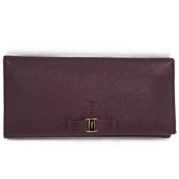 SalvatoreFerragamo 二つ折り長財布 ヴァラ レザー ボルドー 22 B480