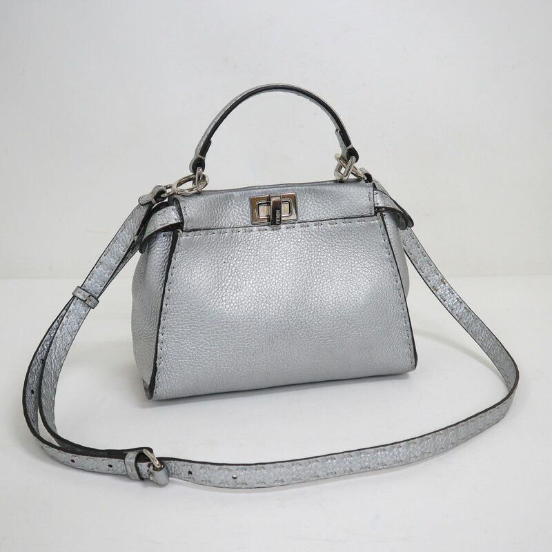 FENDI フェンディ ピーカブー・ミニ 2WAYバッグ レザー×シルバー金具
