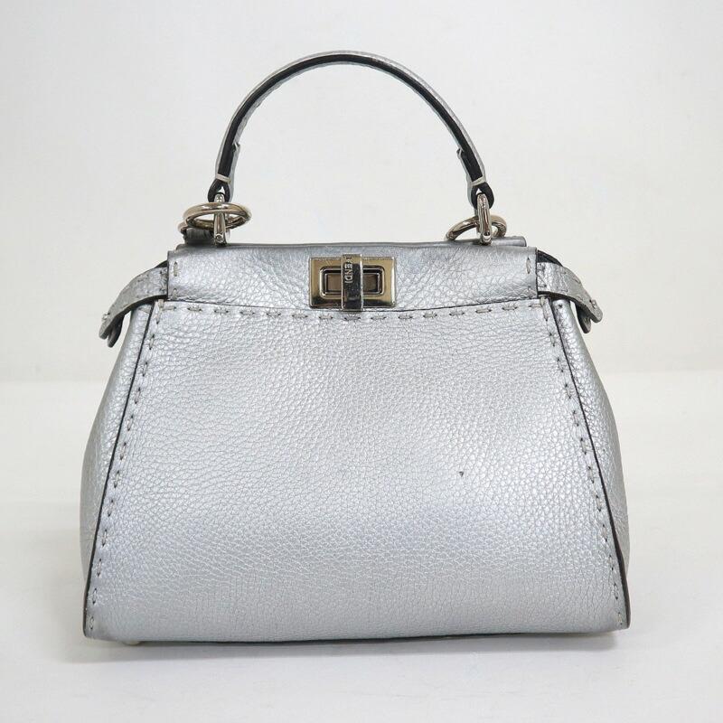 FENDI フェンディ ピーカブー・ミニ 2WAYバッグ レザー×シルバー金具