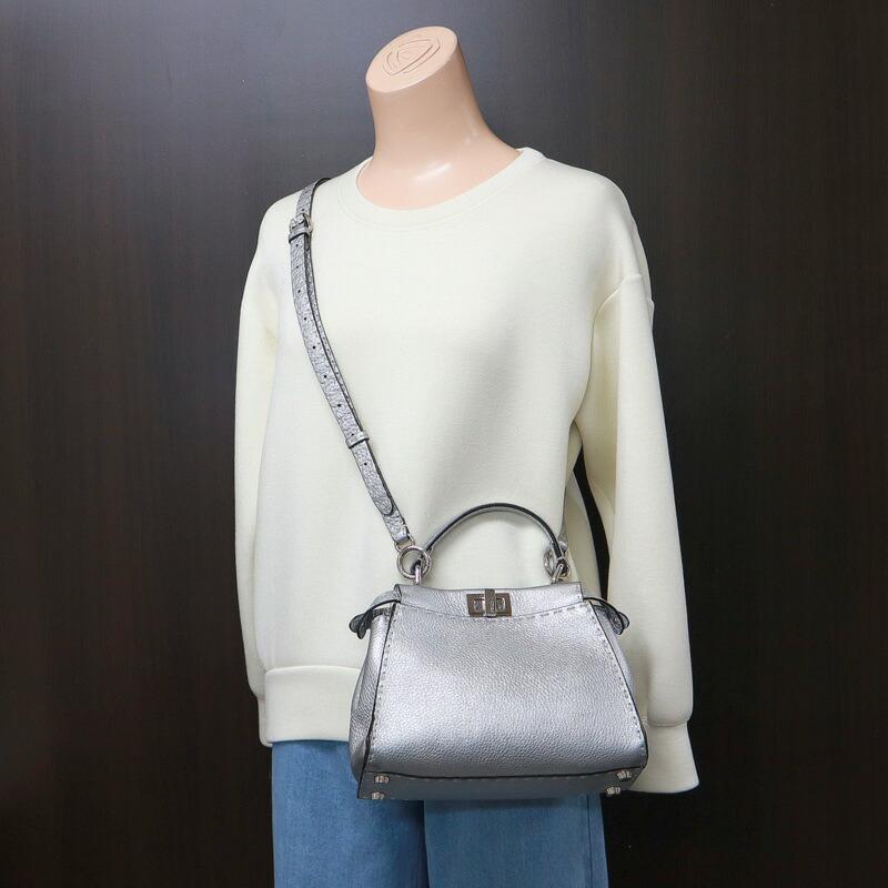 FENDI フェンディ ピーカブー・ミニ 2WAYバッグ レザー×シルバー金具
