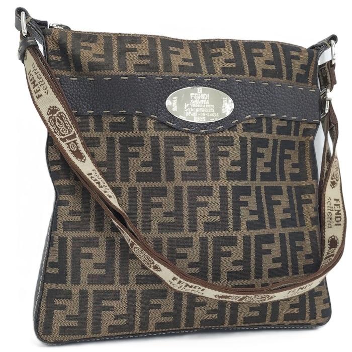 FENDI ショルダーバッグ セレリア ズッカ キャンバス レザー ブラウン