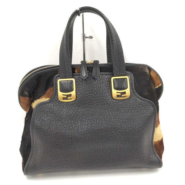 FENDI 【中古】FENDI ハンドバッグ レザー ハラコ ブラック 8BL114 