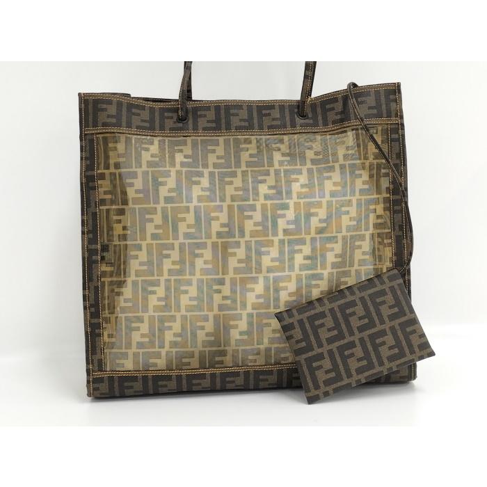 FENDI 【中古】FENDI メッシュトートバッグ ポーチ付き ズッカ柄