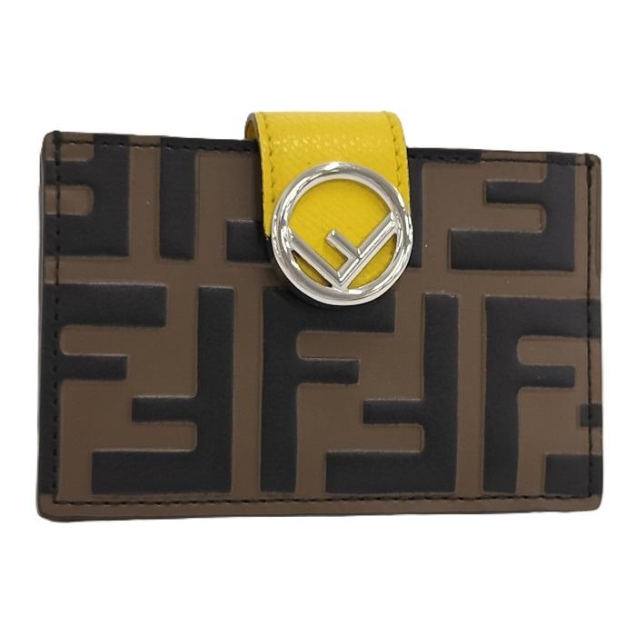 FENDI カードケース ズッカ レザー ブラウン イエロー 8M0301 : JJ 
