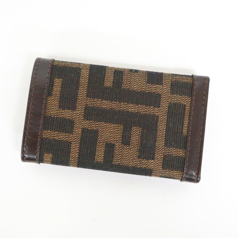 FENDI ブラウンレザー キーケース FENDI フェンディ キーケース 6連 ズッカ柄 レザー×キャンバス