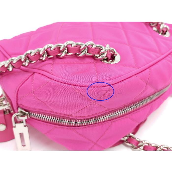 PRADAナイロンキルティング♪チェーンショルダー♪ピンクFUXIA PRADA ☆【中古】プラダ チェーン ショルダーバッグ ナイロン
