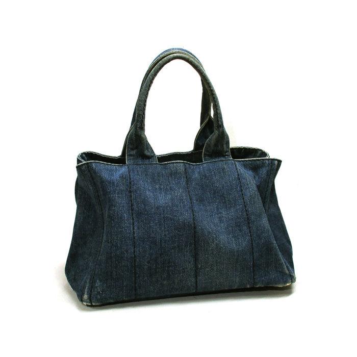 【中古】PRADA カナパトート トートバッグ ハンドバッグ デニム ブルー｜jjcollection2008｜02